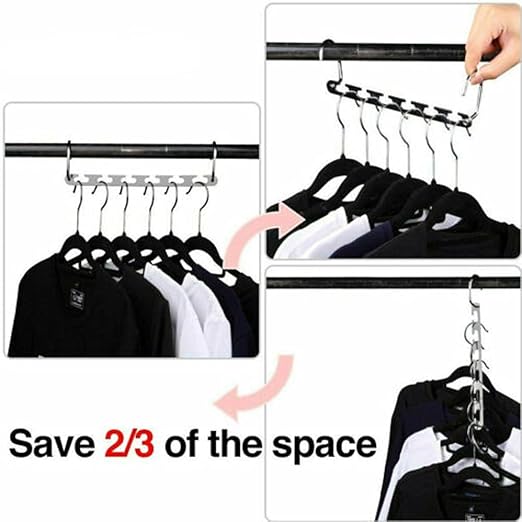 Sashtech Coat Clothes Hanger Magic Hook Metal - Lightweight Space Saving - Durable And Slim With Smooth Finish – Pack Of 6