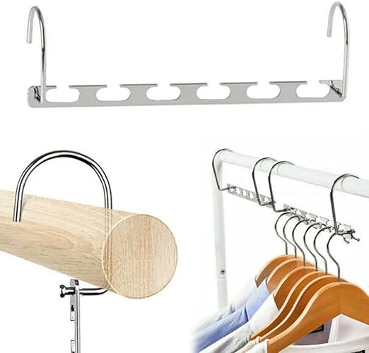 Sashtech Coat Clothes Hanger Magic Hook Metal - Lightweight Space Saving - Durable And Slim With Smooth Finish – Pack Of 6