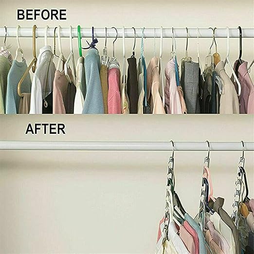 Sashtech Coat Clothes Hanger Magic Hook Metal - Lightweight Space Saving - Durable And Slim With Smooth Finish – Pack Of 6