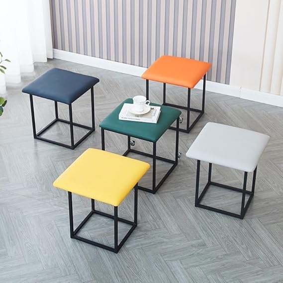 5 in 1 Nesting Footstool Stool (Divided into 5 Cube Seats),flannel Cube Footstools with High Elasticity Cushion/Metal Frame