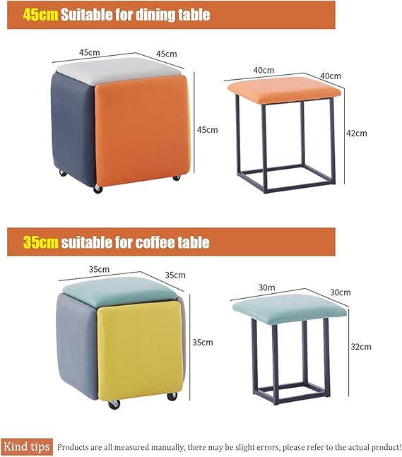 5 in 1 Nesting Footstool Stool (Divided into 5 Cube Seats),flannel Cube Footstools with High Elasticity Cushion/Metal Frame