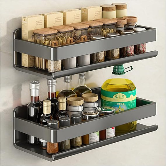 Spice Rack Wall Mount Wall Spice Rack Organizer for Kitchen Spice Seasoning Organizer Bathroom Shelves 2 Pcs,Gray,A 30cm