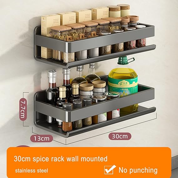 Spice Rack Wall Mount Wall Spice Rack Organizer for Kitchen Spice Seasoning Organizer Bathroom Shelves 2 Pcs,Gray,A 30cm