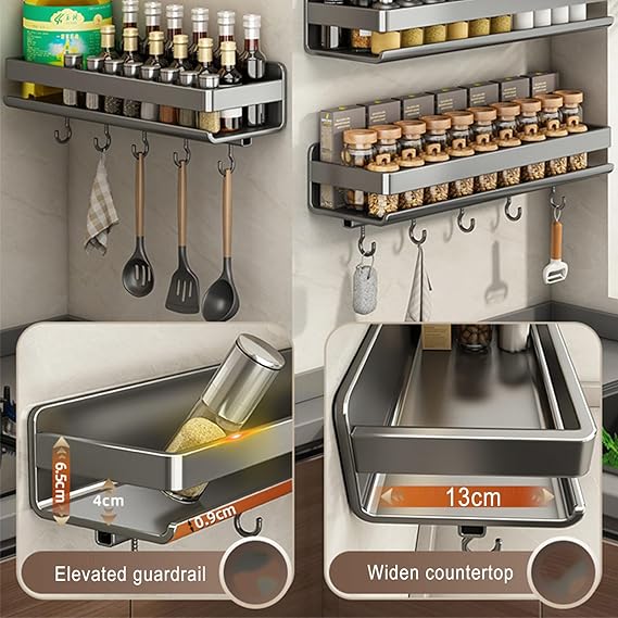 Spice Rack Wall Mount Wall Spice Rack Organizer for Kitchen Spice Seasoning Organizer Bathroom Shelves 2 Pcs,Gray,A 30cm