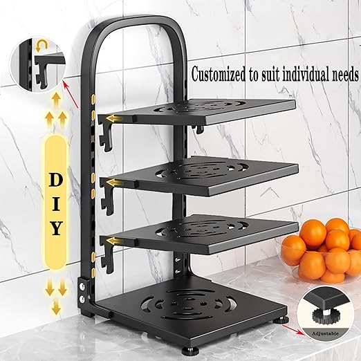 Pot Rack Organizers，4 Tier Adjustable Pot Racks