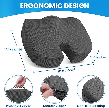 Memory Foam Cushion for Office Chair, Car Seat, Airplane