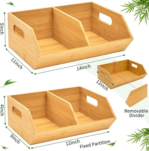 Set Bamboo Storage Bin, Pantry Organization and Storage Baskets