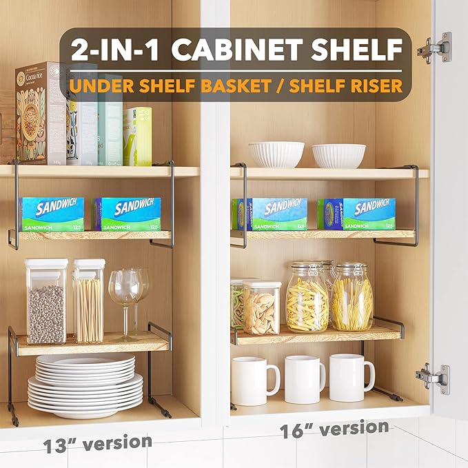 SpaceAid Cabinet Shelf Organizers , Kitchen Counter Organizer Rack Under Shelves Riser