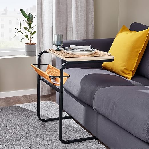 Wooden Dorm Side Table End Table with Storage Bag - Metal Bracket Accent Table for Living Room, Bed Room, Sofa Table, Bedside Table