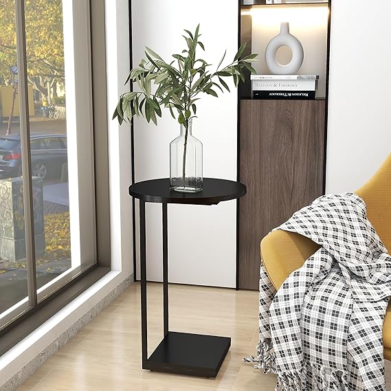 DCLRN Small End Table,c Table End Table for Sofa,Round Coffee Table is Suitable for Living Room and Bedroom.(Black)