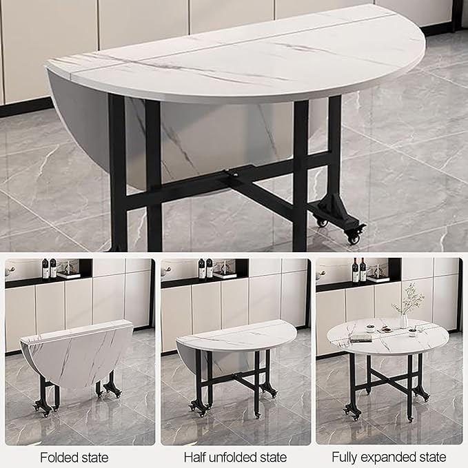 Round Foldable wood grain marble folding dining foldable table