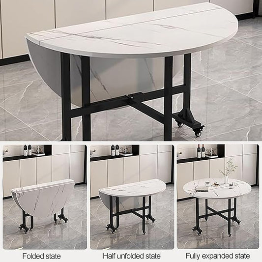 Round Foldable wood grain marble folding dining foldable table