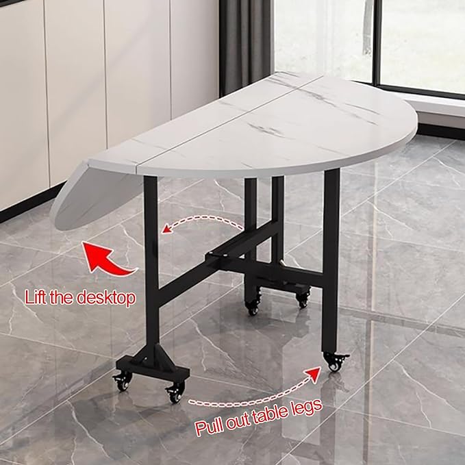 Round Foldable wood grain marble folding dining foldable table