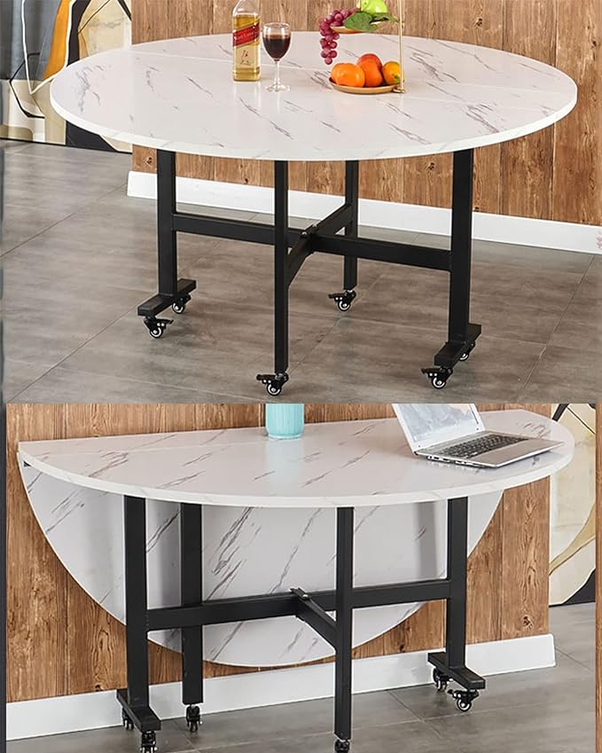 Round Foldable wood grain marble folding dining foldable table